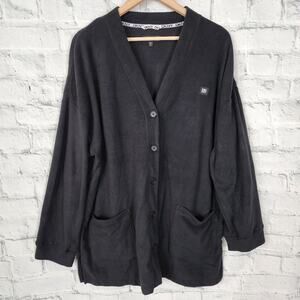 DKNY fleece cardigan sweater  Sz XL black long sleeve outerwear A25